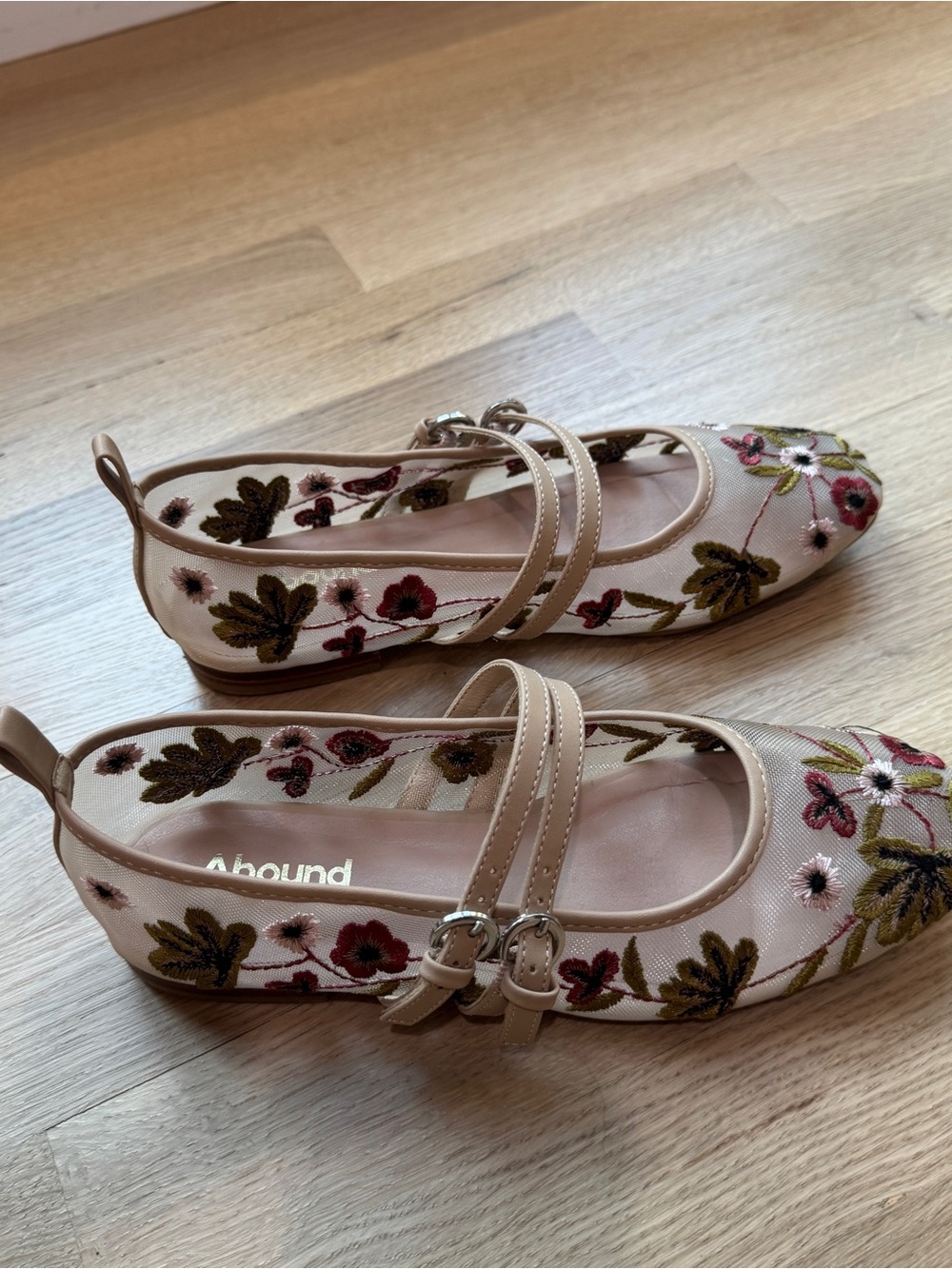 Abound Pink-Beige Floral Embroidered Mary Jane Flats for Kids